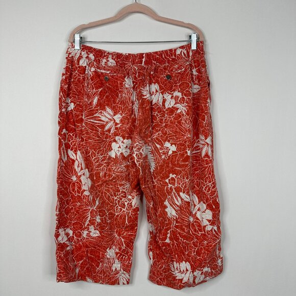 2/$30 Chico's Floral Print Pullon Capri Pant High Rise Salmon Orange 16 #A1434 - Picture 4 of 7